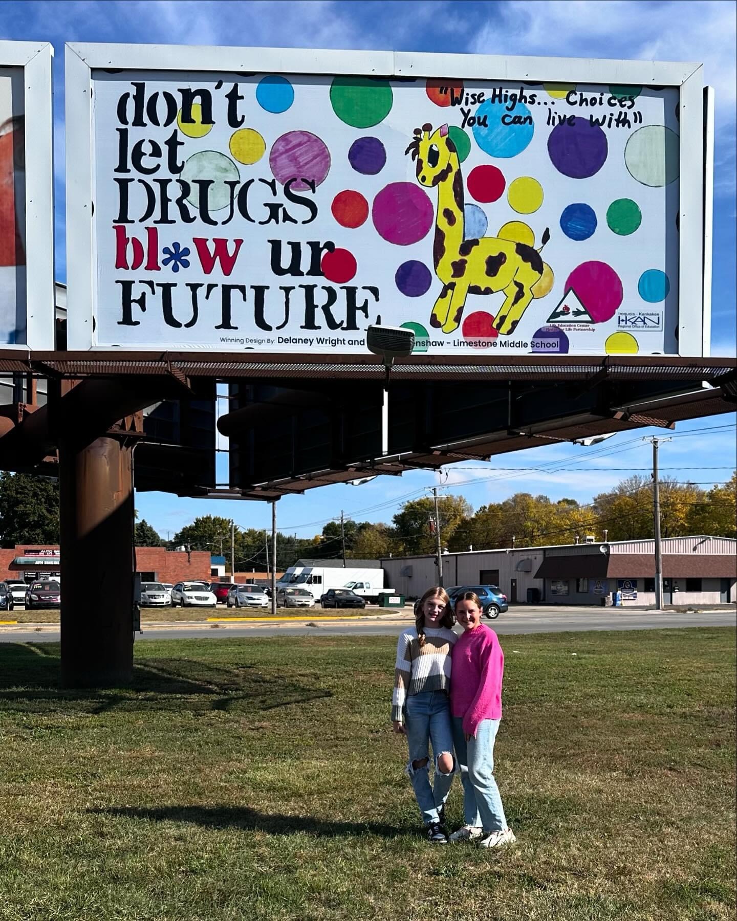 A billboard which reads "don't let DRUGS blow ur FUTURE"